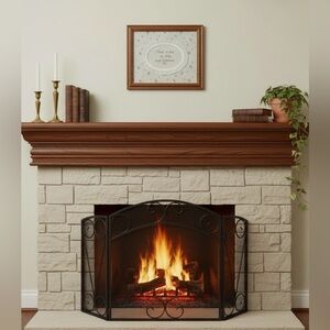 Antique Wooden Frame with Floral Background and White Lace Accent